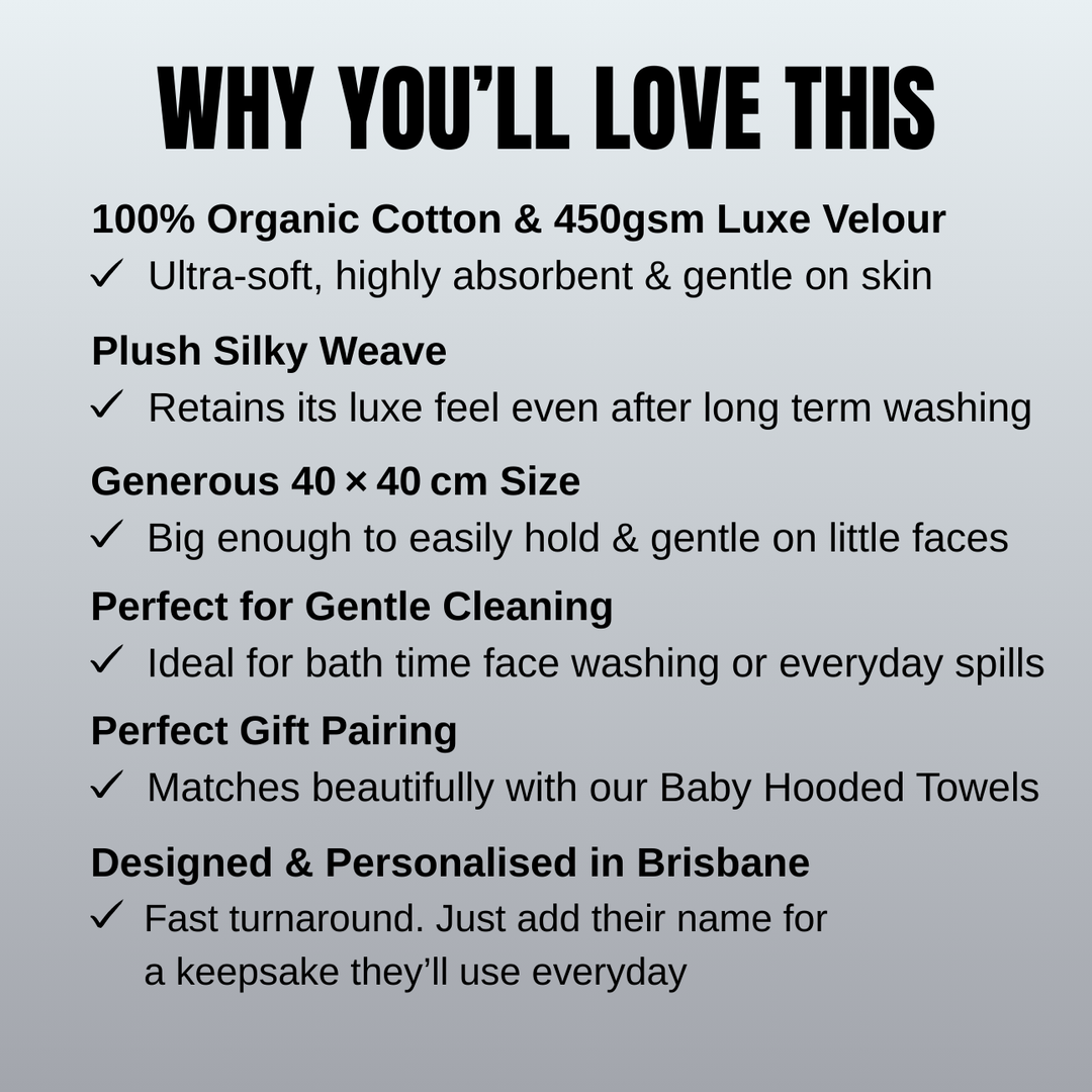 Luxe Baby Face Washer - White with Baby Blue Trim