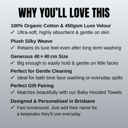 Luxe Baby Face Washer - White with Baby Blue Trim