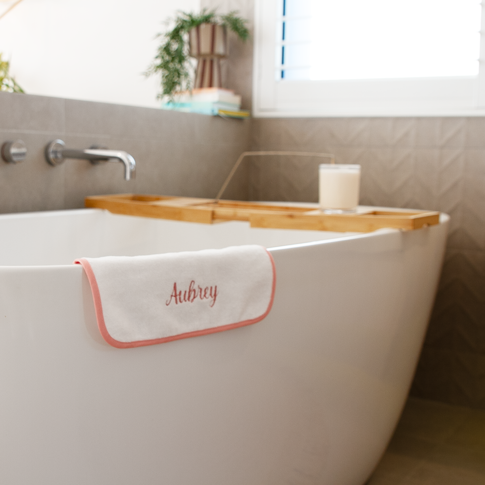 Luxe Baby Face Washer - White with Dusty Pink Trim