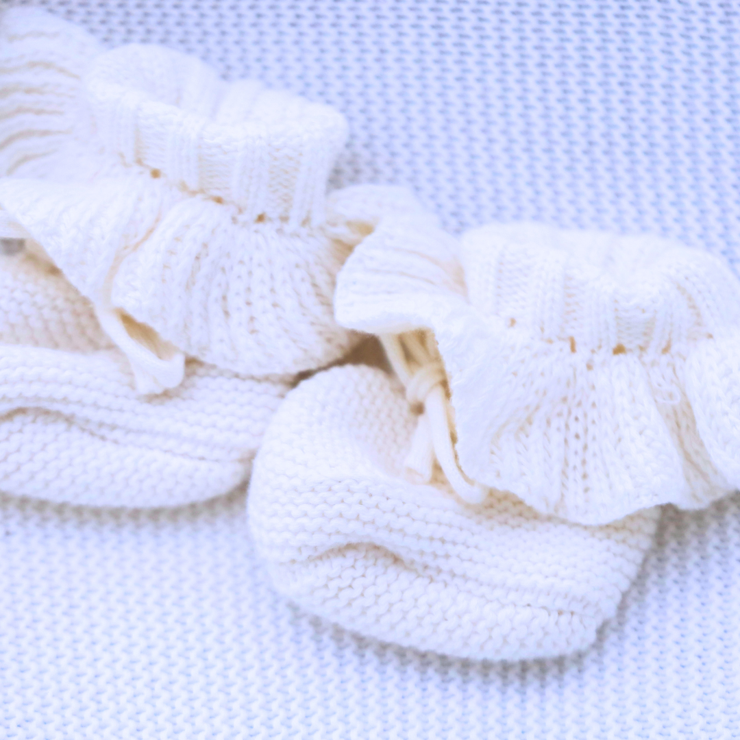 Frill Knit Baby Booties - Ivory