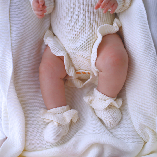 Personalised Frill Knit Baby Romper - Ivory