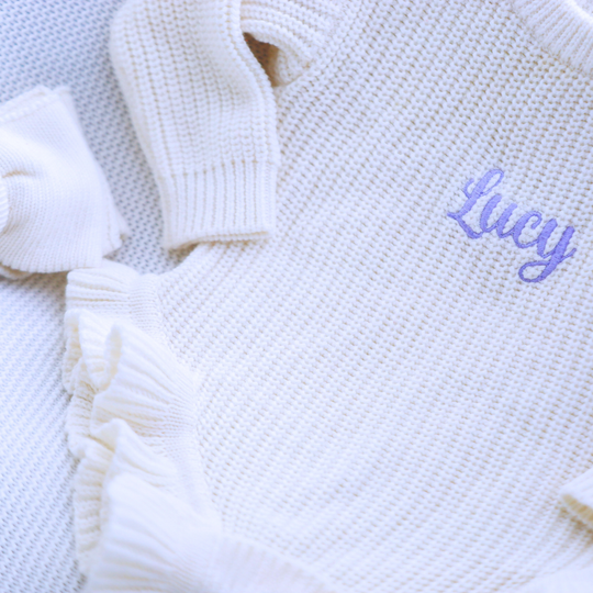 Personalised Frill Knit Baby Romper - Ivory