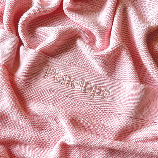 Limited Edition Knit Baby Blanket - Interlocked Trim Detail (Baby Pink)