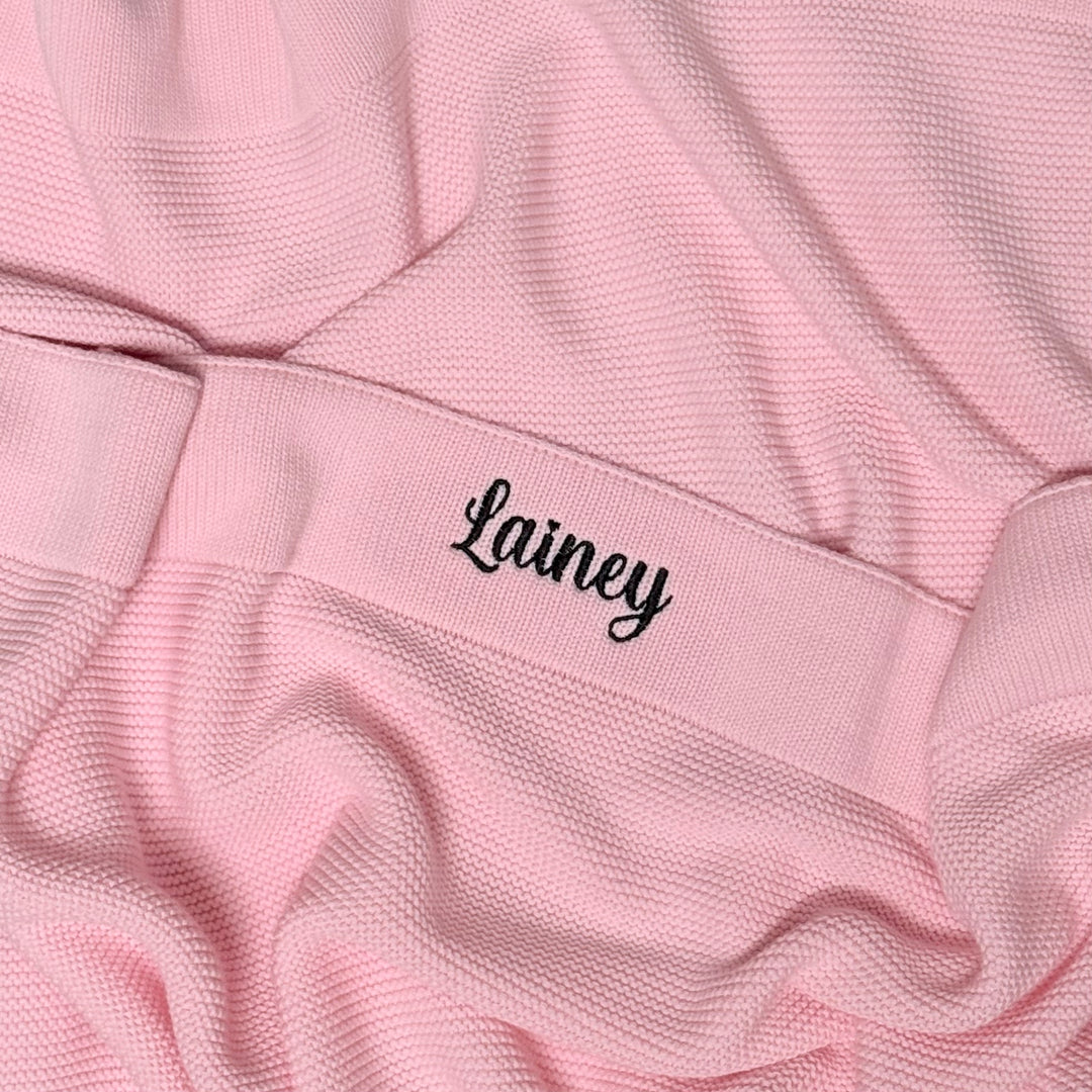 Limited Edition Knit Baby Blanket - Interlocked Trim Detail (Baby Pink)