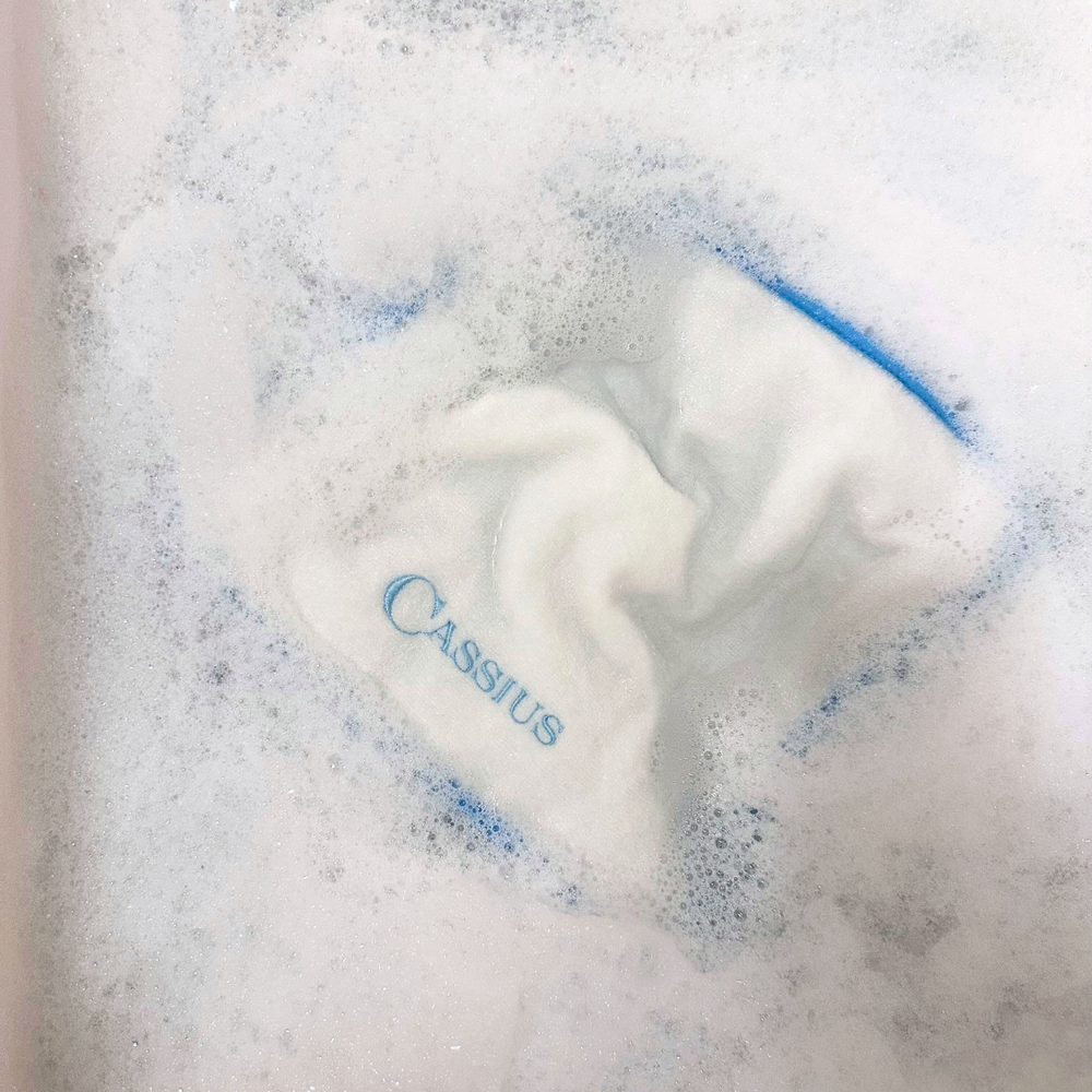 Luxe Baby Face Washer - White with Baby Blue Trim