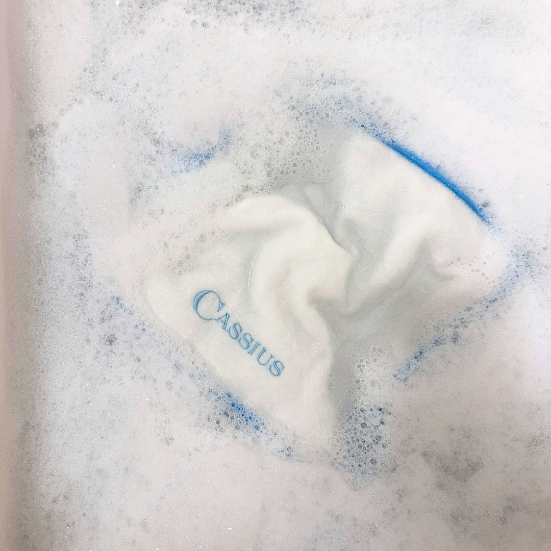 Luxe Baby Face Washer - White with Baby Blue Trim