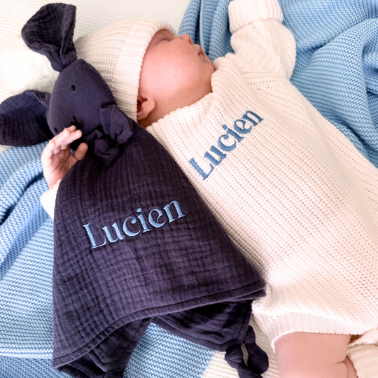 Organic Cotton Muslin Bunny Baby Comforter - Midnight Blue