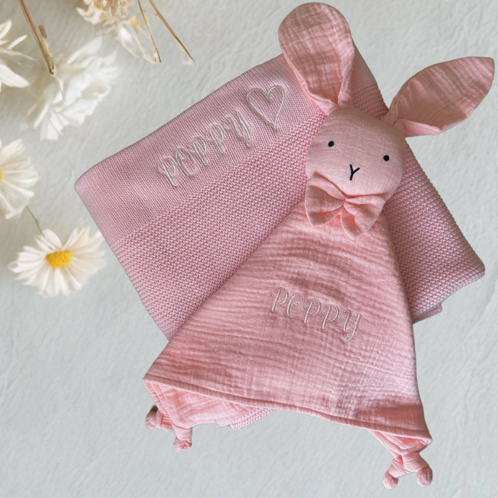 Organic Cotton Muslin Bunny Baby Comforter - Baby Pink