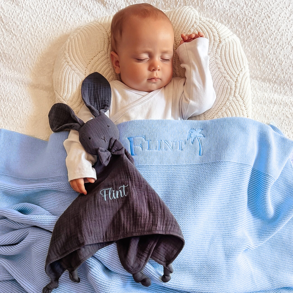 Organic Cotton Muslin Bunny Baby Comforter - Midnight Blue