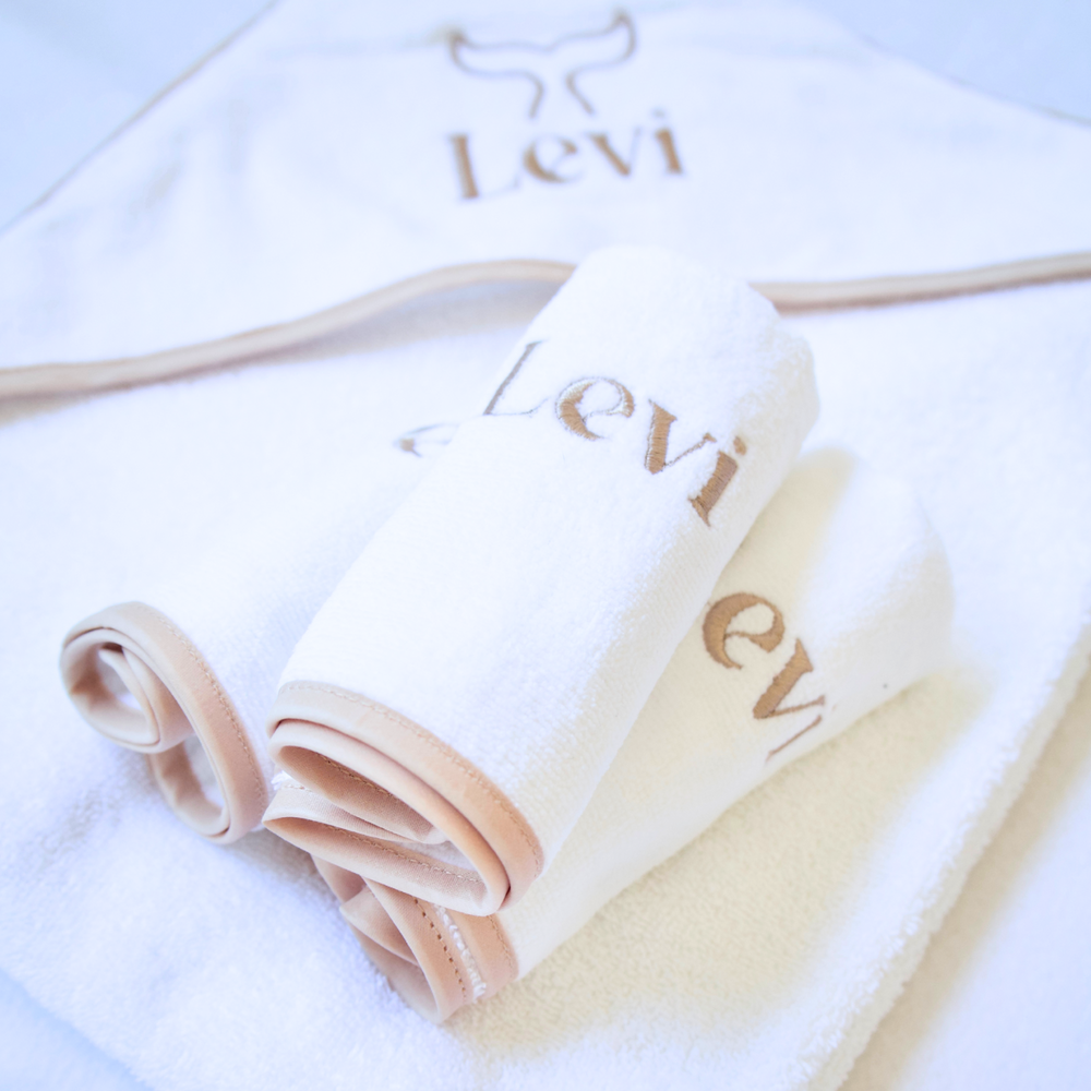Luxe Baby Face Washer - White with Beige Trim