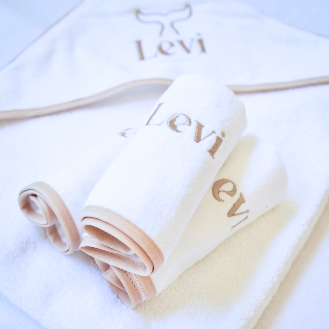 Luxe Baby Face Washer - White with Beige Trim