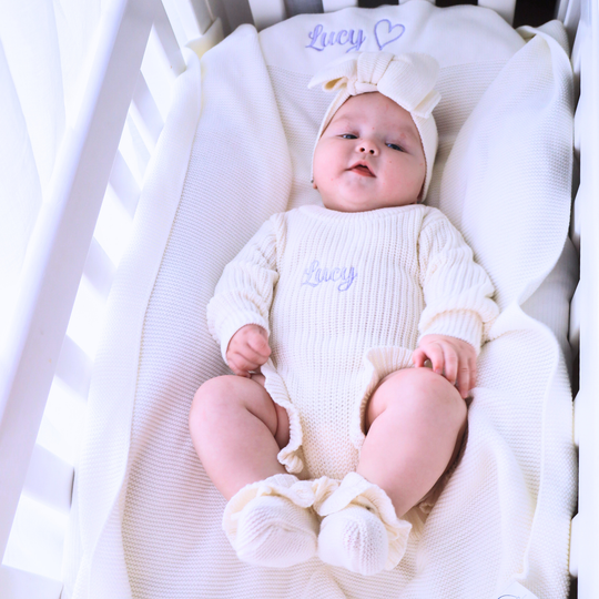 Personalised Frill Knit Baby Romper - Ivory