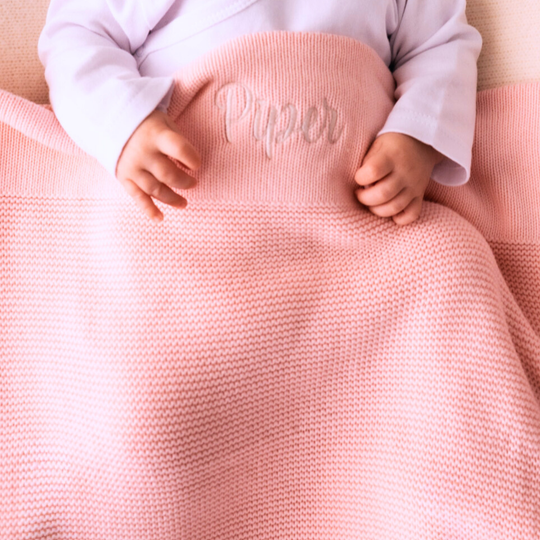 Personalised Cotton Knit Baby Blanket - Baby Pink
