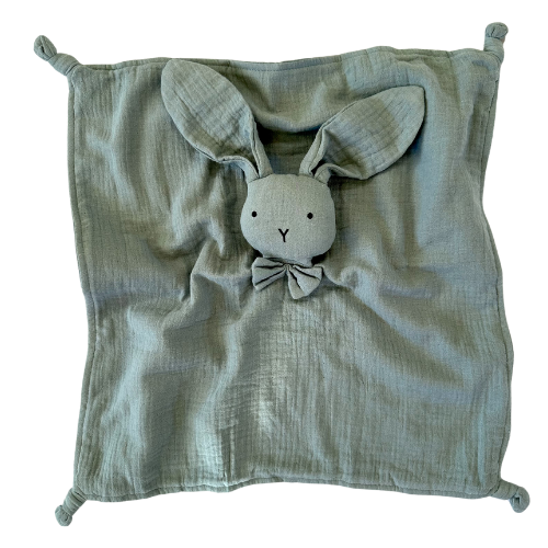 Organic Cotton Muslin Bunny Baby Comforter - Sage Green