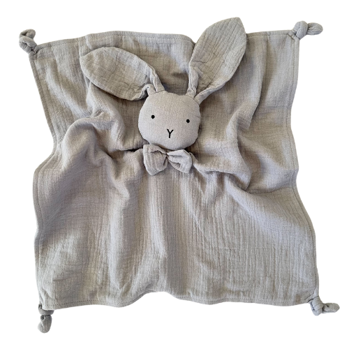 Organic Cotton Muslin Bunny Baby Comforter - Stone Grey