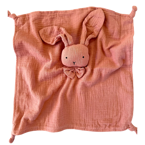 Organic Cotton Muslin Bunny Baby Comforter - Dusty Pink