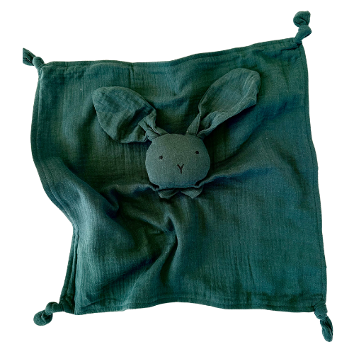 Organic Cotton Muslin Bunny Baby Comforter - Forest Green