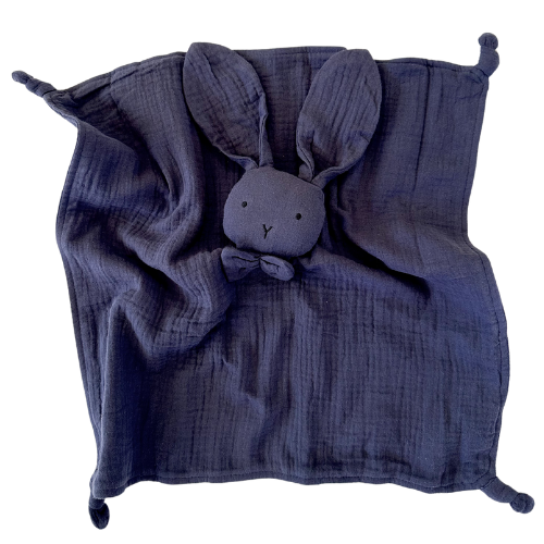 Organic Cotton Muslin Bunny Baby Comforter - Midnight Blue