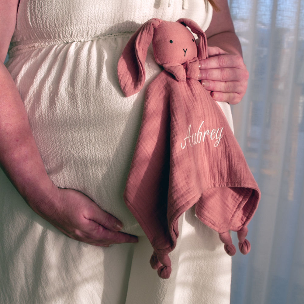 Organic Cotton Muslin Bunny Baby Comforter - Dusty Pink