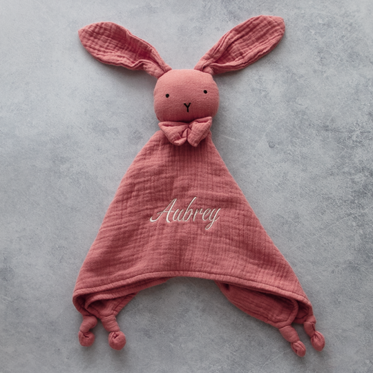 Organic Cotton Muslin Bunny Baby Comforter - Dusty Pink