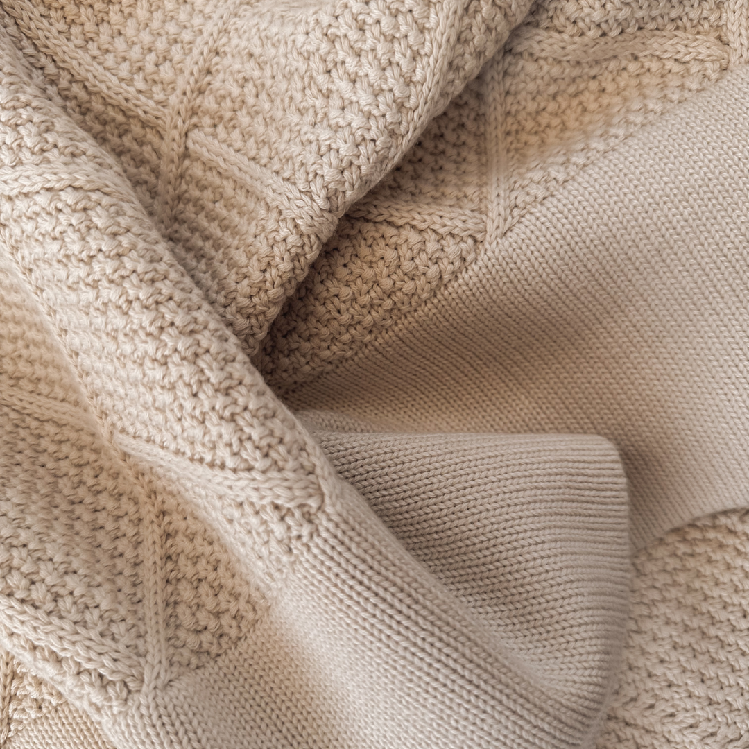 Personalised Diamond Knit Baby Blanket - Oatmeal