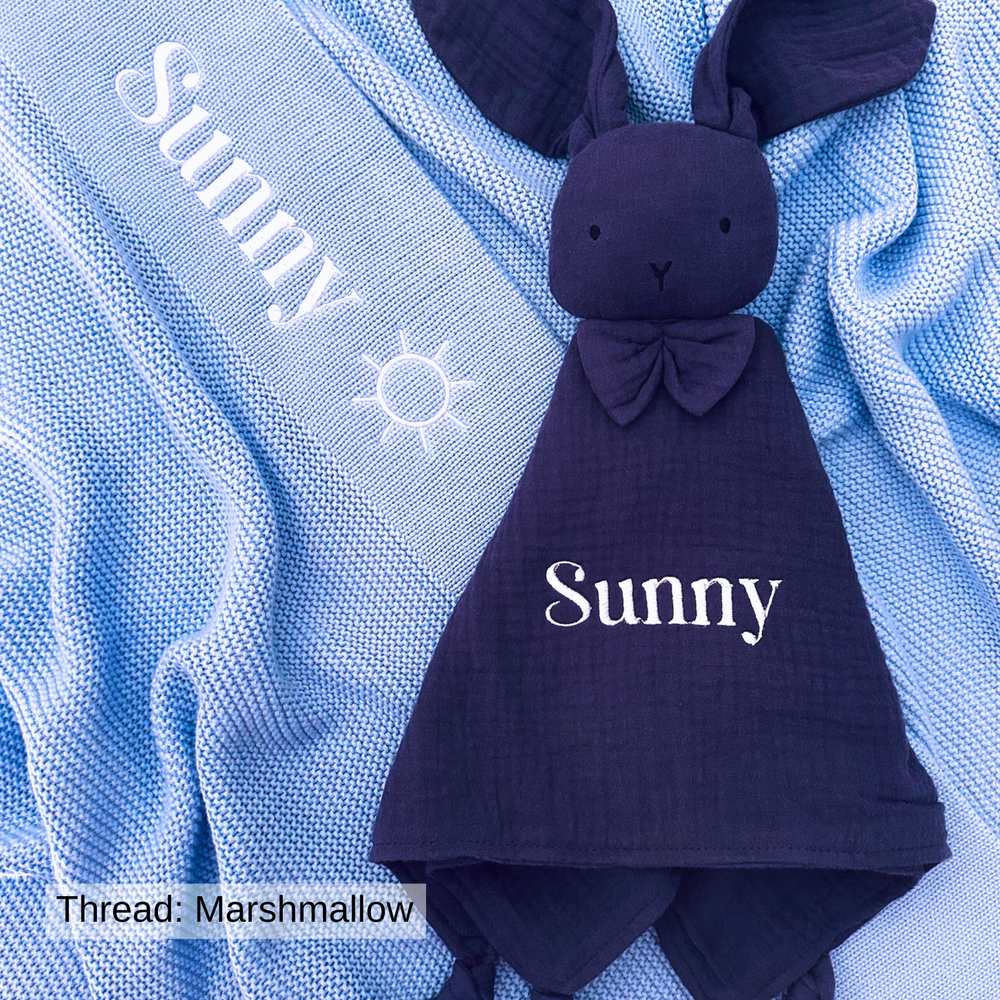 Organic Cotton Muslin Bunny Baby Comforter - Midnight Blue