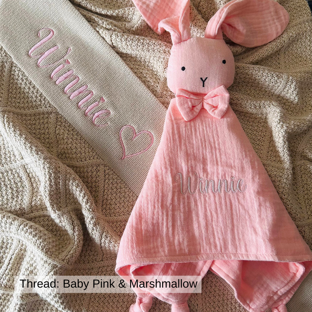 Organic Cotton Muslin Bunny Baby Comforter - Baby Pink