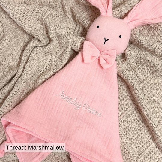 Organic Cotton Muslin Bunny Baby Comforter - Baby Pink