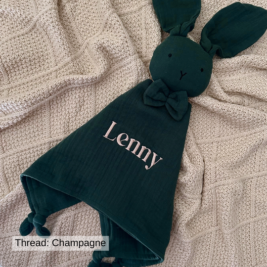 Organic Cotton Muslin Bunny Baby Comforter - Forest Green