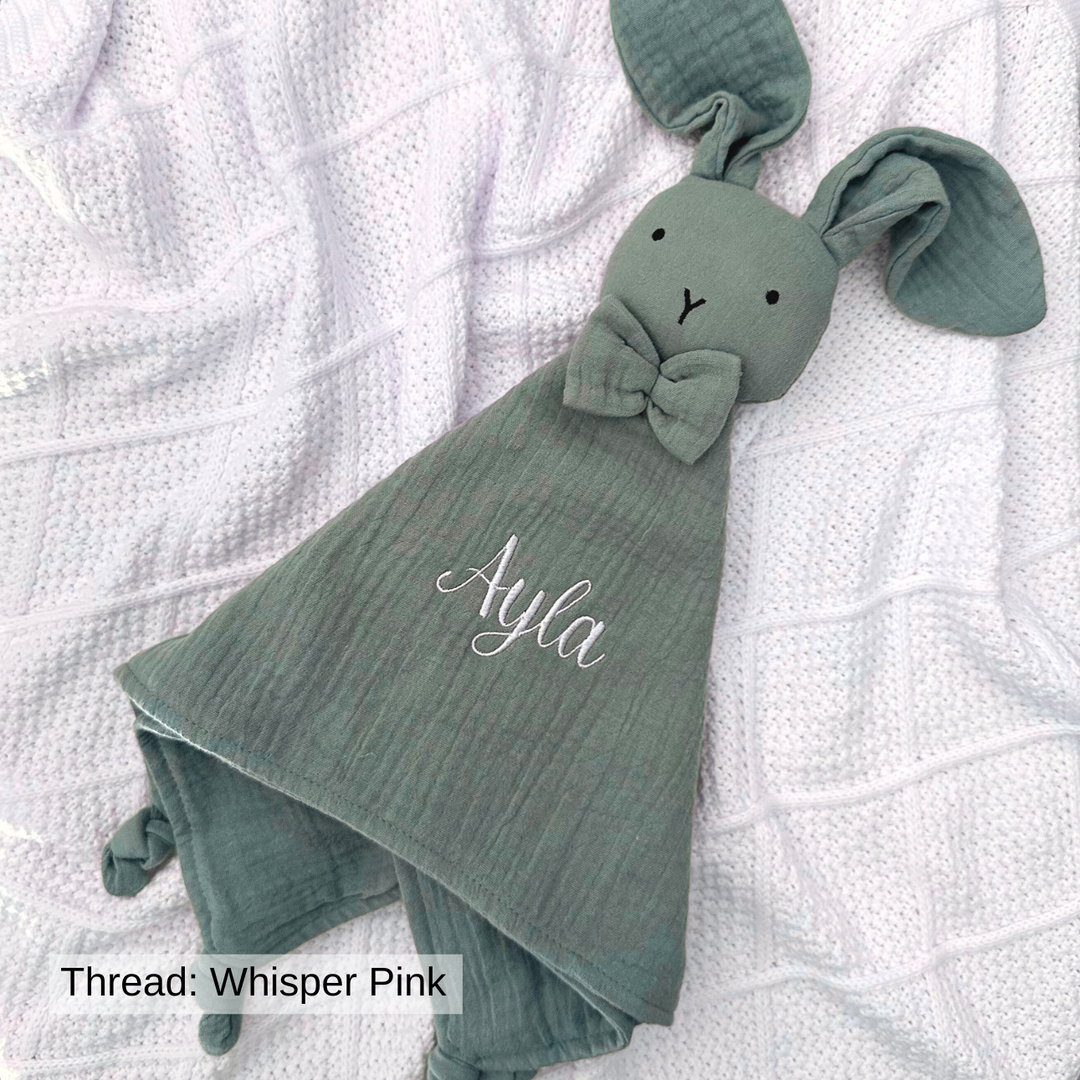 Organic Cotton Muslin Bunny Baby Comforter - Sage Green