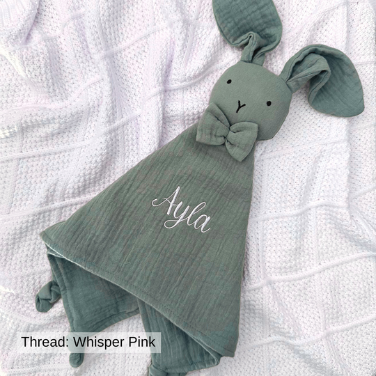 Organic Cotton Muslin Bunny Baby Comforter - Sage Green