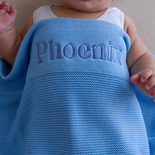 Personalised Cotton Knit Baby Blanket - Blue Bell