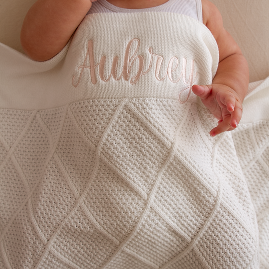 Personalised Diamond Knit Baby Blanket - Ivory
