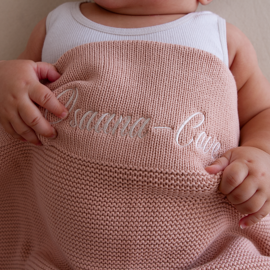 Personalised Cotton Knit Baby Blanket - Dusty Pink