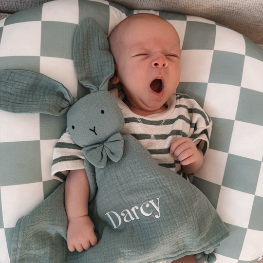 Organic Cotton Muslin Bunny Baby Comforter - Sage Green