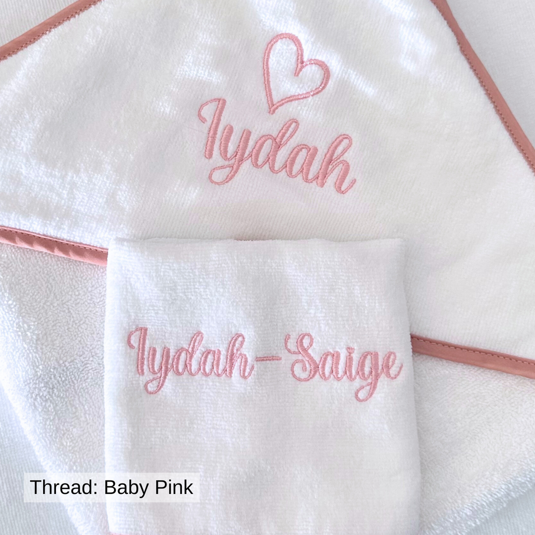 Luxe Baby Hooded Bath Towel - White with Dusty Pink Trim
