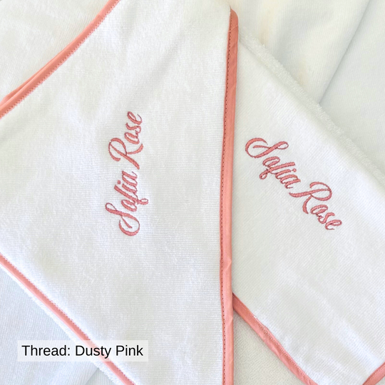 Luxe Baby Hooded Bath Towel - White with Dusty Pink Trim