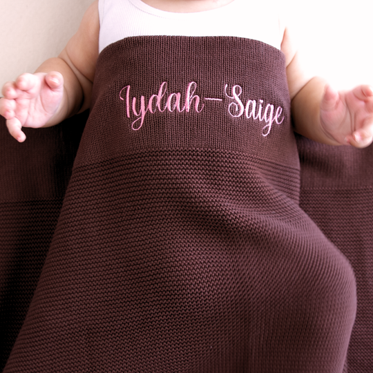 Personalised Cotton Knit Baby Blanket - Chocolate