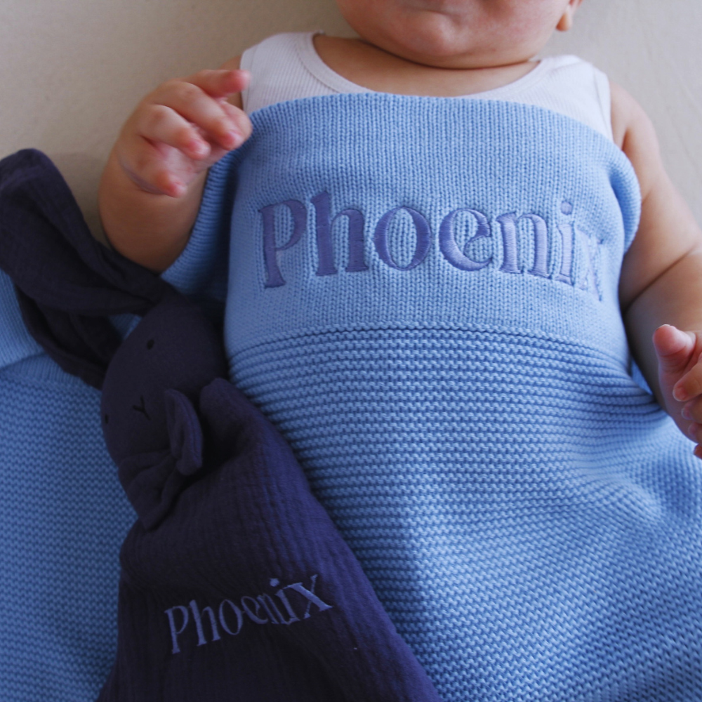 Personalised Cotton Knit Baby Blanket - Blue Bell